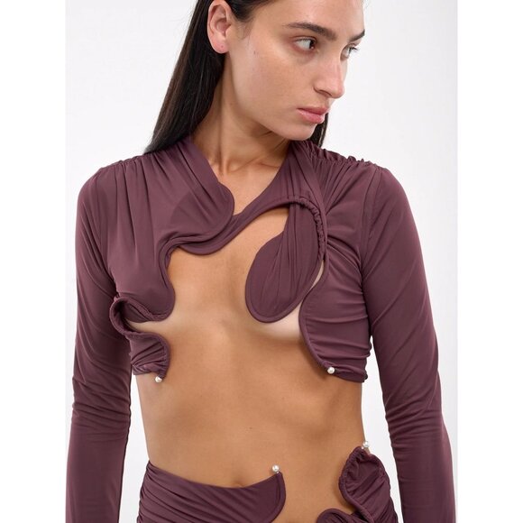 Christopher Esber Venus Long Sleeve Crop Top in Mahogany 2 New Womens Blouse - Picture 16 of 16